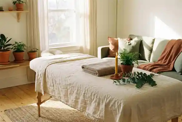 Table de massage dans un intérieur chaleureux
